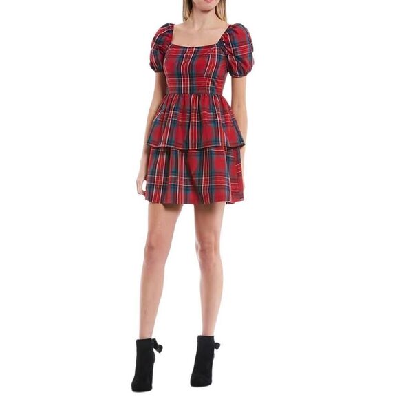 NWT COPPER KEY Dress XL Red Plaid Short Mini Tiered Babydoll Valentine’s Day New - Picture 1 of 6